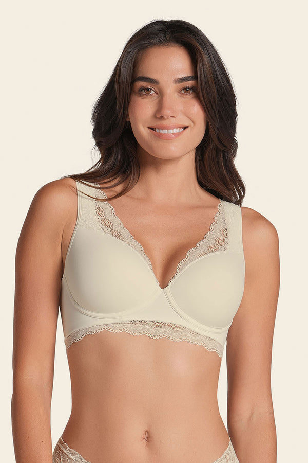 Leonisa Deep Coverage Soft Lightly-lined Lace Underwire Bra